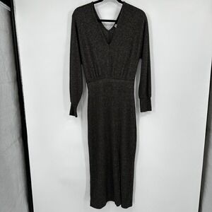 Daily Practice Anthropologie Gray Ribbed Knit Maxi Sweater Dress XS Slit Plunge